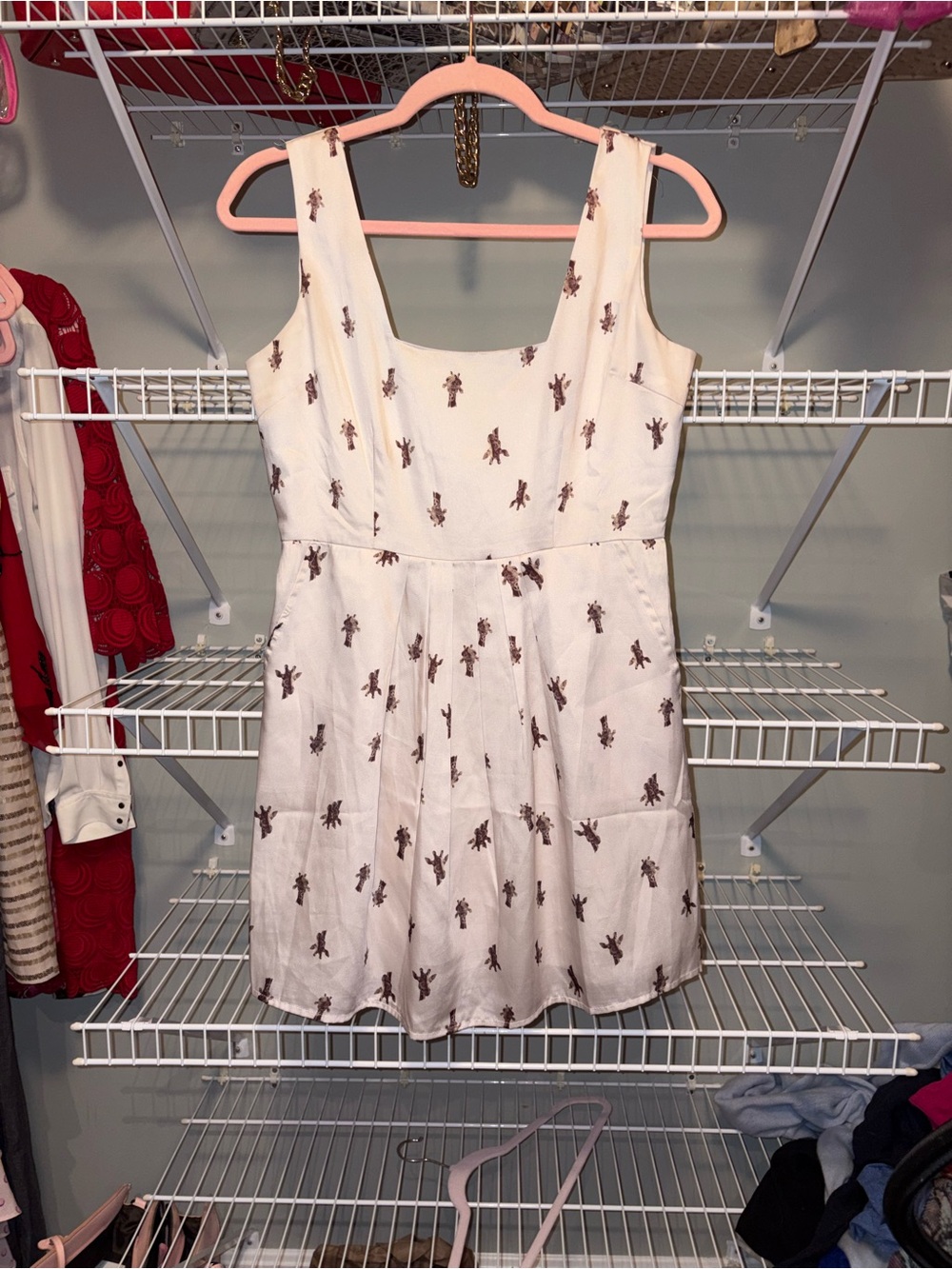 Under Skies Cream Giraffe Mini Dress! Has Pockets and is Lined!